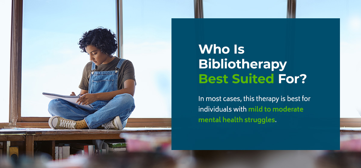 Bibliotherapy books are most appropriate for individuals with mild to moderate mental health struggles.